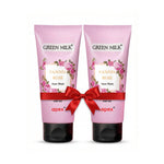 Two pack of Green Milk Rose Face Wash with a red bow on a white background