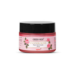 A jar of Green Milk Pannir Rose Face Gel Cream with floral design, predominantly pink in color.