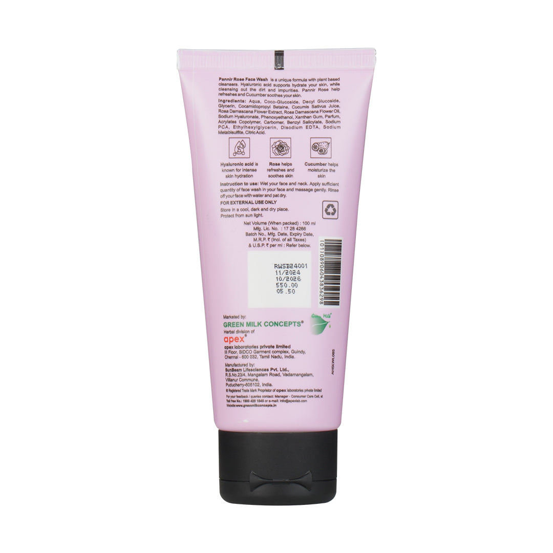 Hyaluronic Acid Face Wash – Gentle Cleanser with Pannir Rose | Hydrating & Cleansing | Green Milk - 100 ml