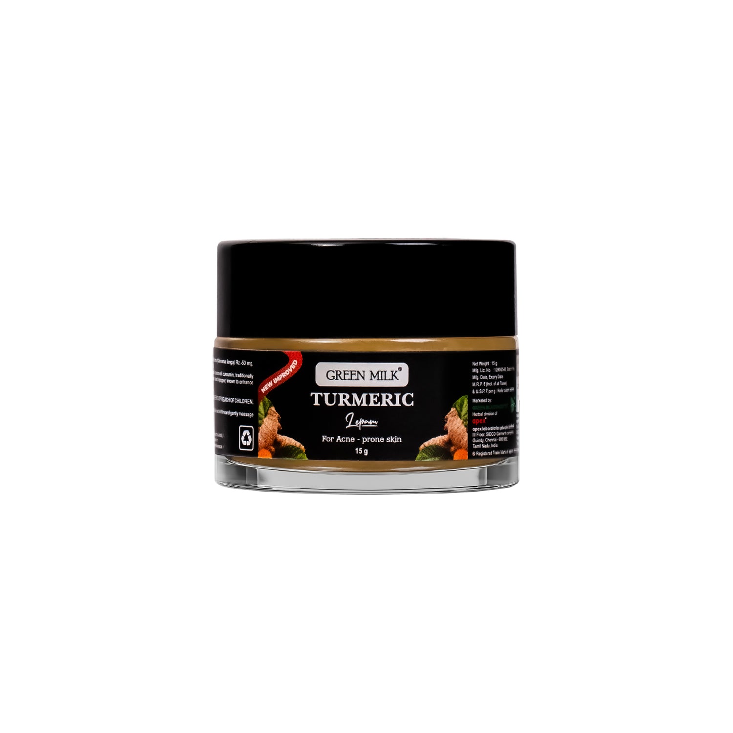 Jar of Green Milk Turmeric Lotion on a white background