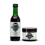 A bottle of Brahmii Lab Hair Oil and a jar of Brahmii Lab Hair Mask from Green Milk, displayed on a clean white background.