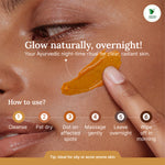 Cosmetic product application on skin with step-by-step guide and brand logo.