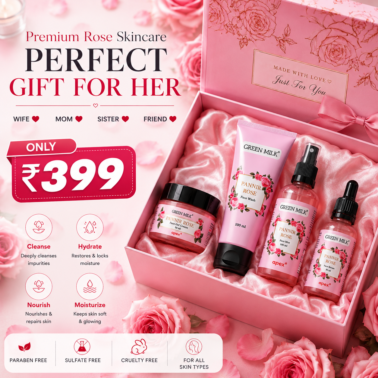 Pannir Rose Skincare Combo Pack – Complete Face Care Kit