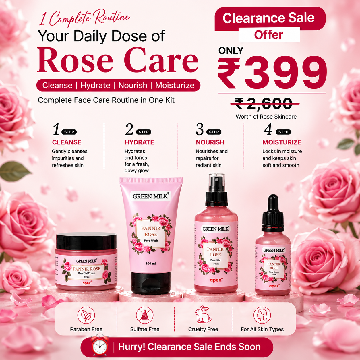 Pannir Rose Skincare Combo Pack – Complete Face Care Kit
