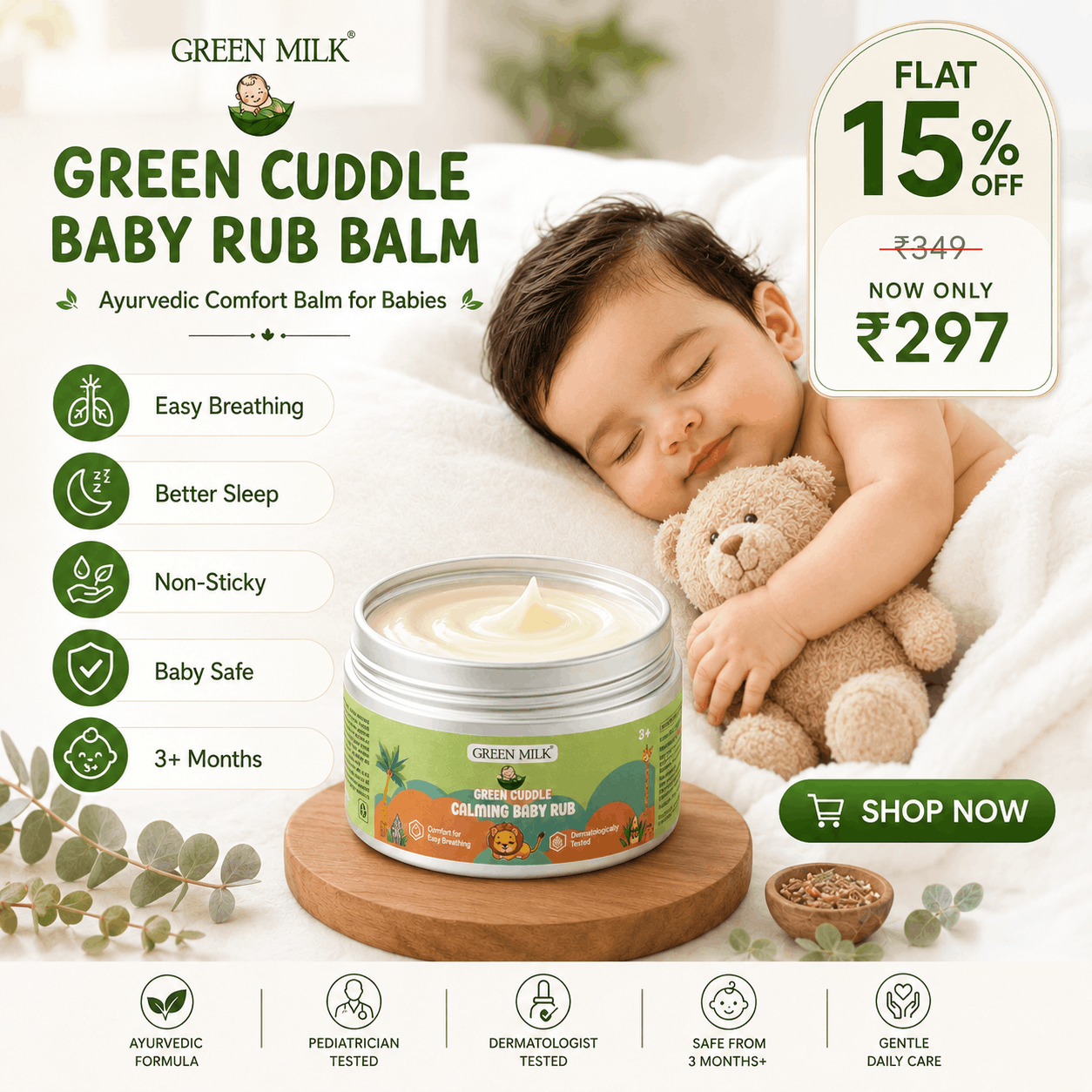 Green Cuddle Baby Rub Balm – Ayurvedic Comfort Balm for Babies