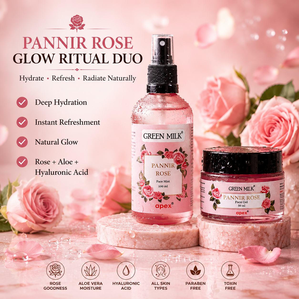 Pannir Rose Glow Ritual Duo | Hydrate, Refresh & Radiate Naturally
