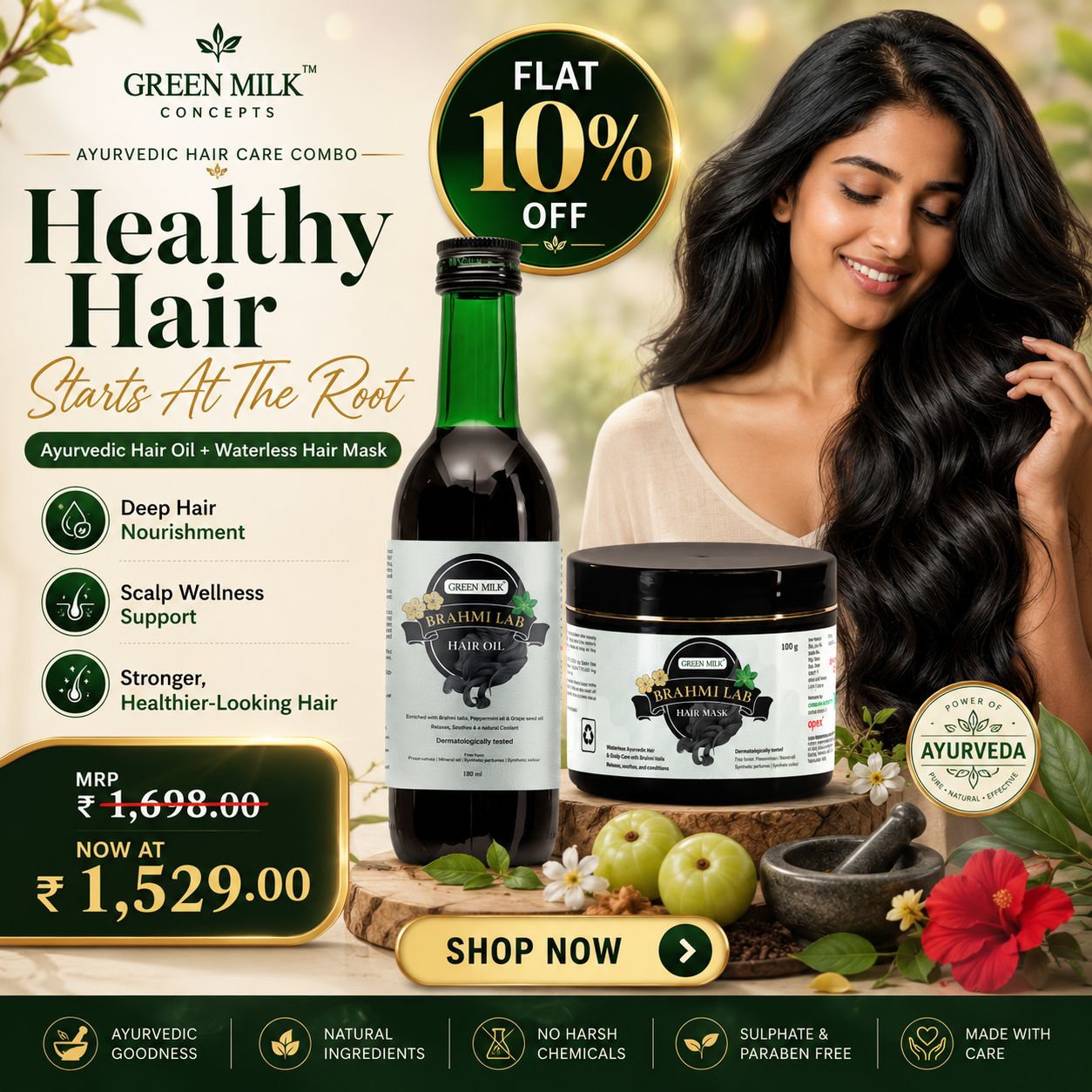 Brahmi Lab Hair Care Combo | Waterless Ayurvedic Hair Mask & Hair Oil for Scalp Wellness, Deep Hair Nourishment & Healthy-Looking Hair