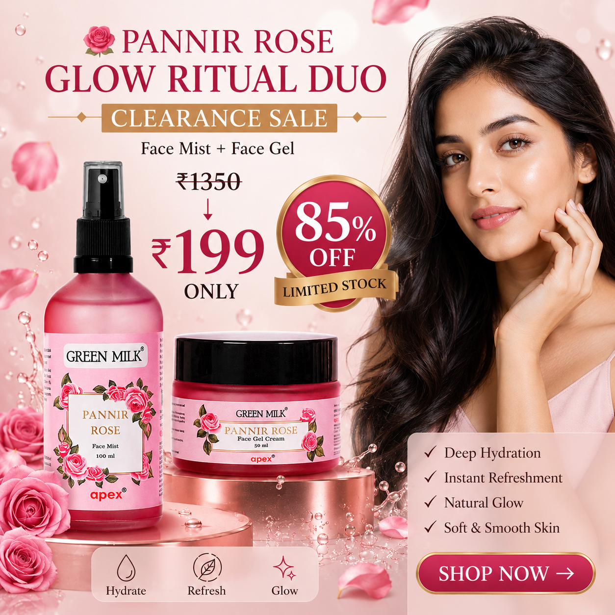 Pannir Rose Glow Ritual Duo | Hydrate, Refresh & Radiate Naturally