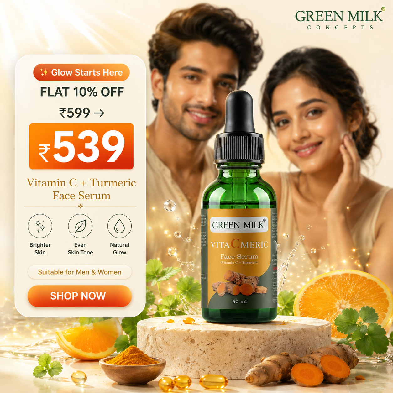 VitaCmeric Face Serum (30ml) | Vitamin C Serum & Turmeric face Serum for Pigmentation, Bright & Glowing Skin.