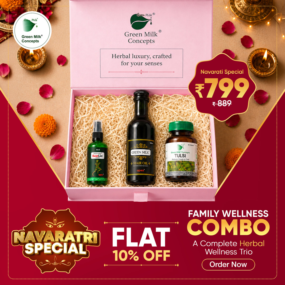 Family Wellness Combo | BestLin Liniment Oil 90ml + Ayurvedic Hair Oil + Tulsi Tablets