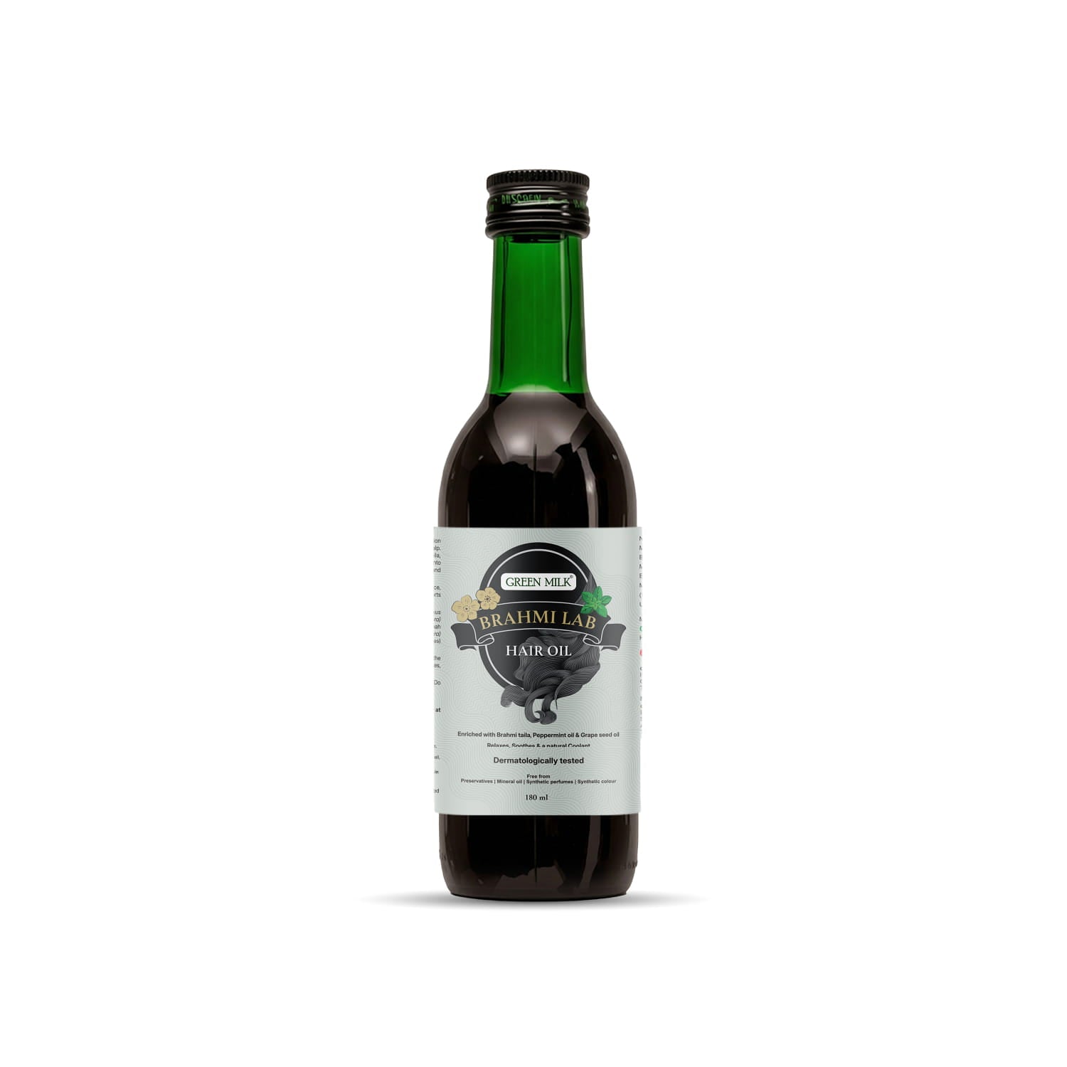 Bottle of Brahmi Lax Hair Oil with a label on a white background