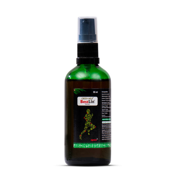 Green bottle with a black spray nozzle on a white background