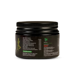 Black jar with a label on a white background