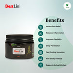 BestLin product jar with benefits listed on a light gray background