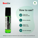 BestLin Green Milk Pain Oil bottle with usage instructions on a light gray background