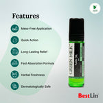 Green Milk Pain Oil bottle with features listed on a light gray background