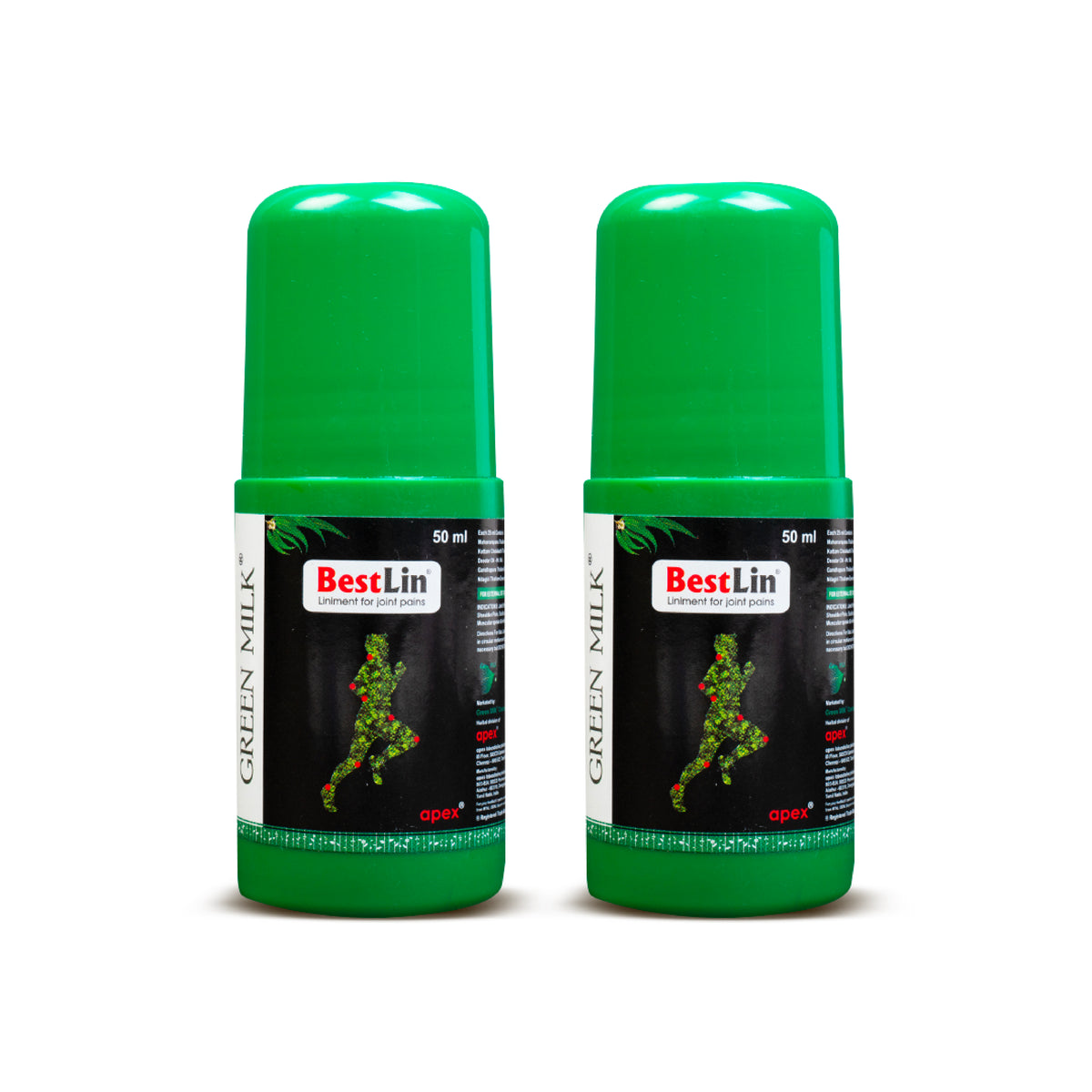 Two green bottles of BestLin Green Milk on a white background