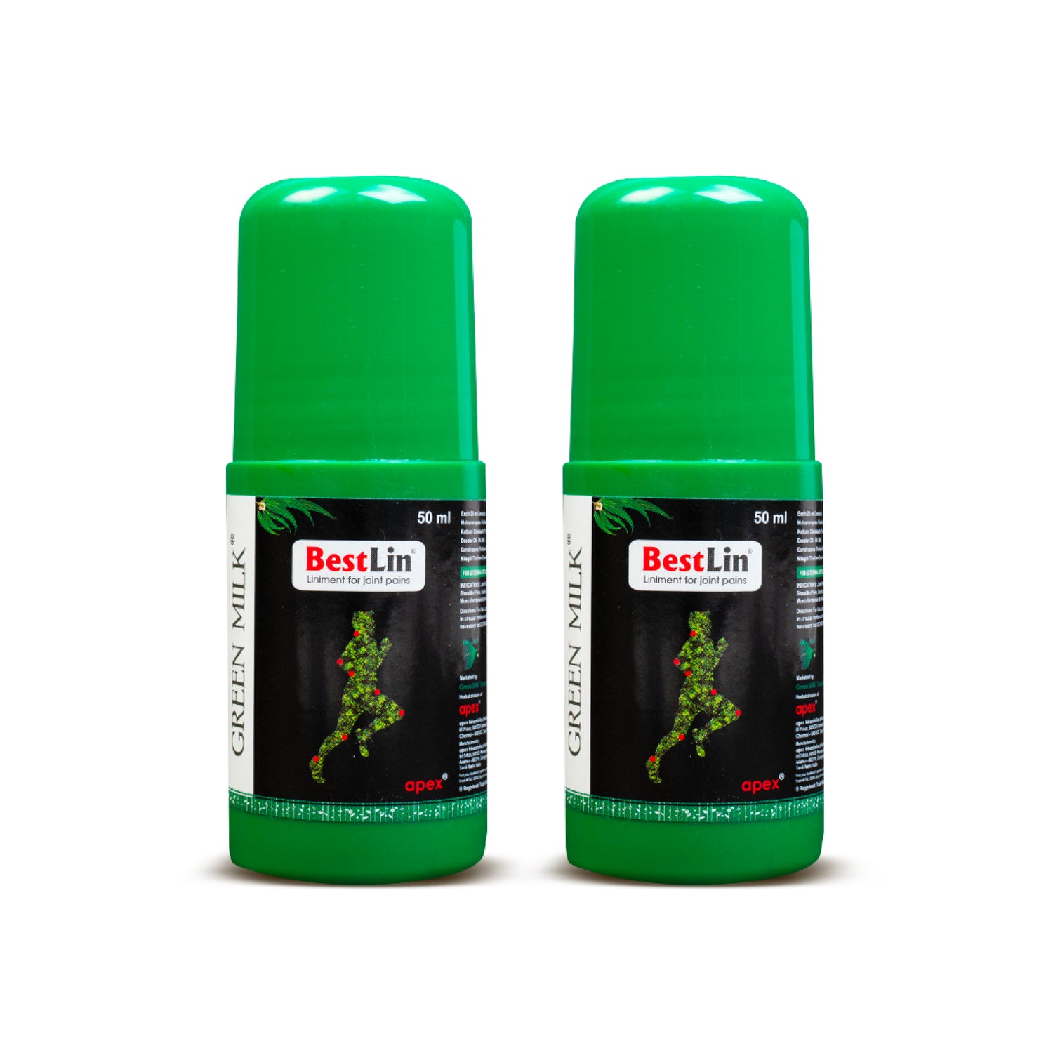 Two green bottles of BestLin Green Milk on a white background