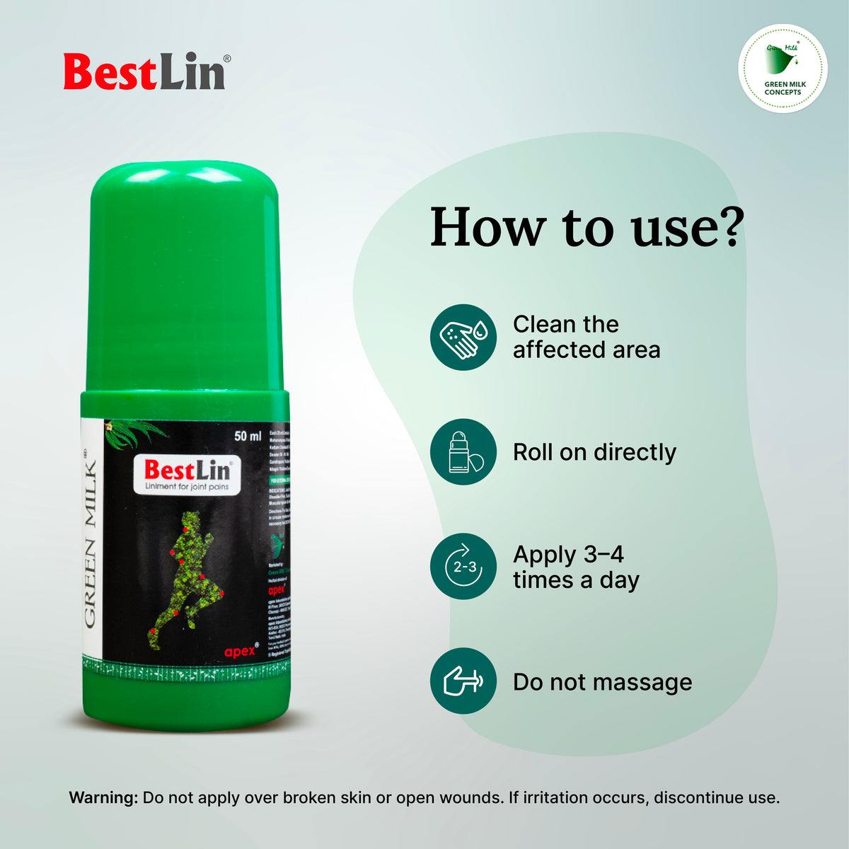 Green bottle of BestLin with usage instructions on a light gray background