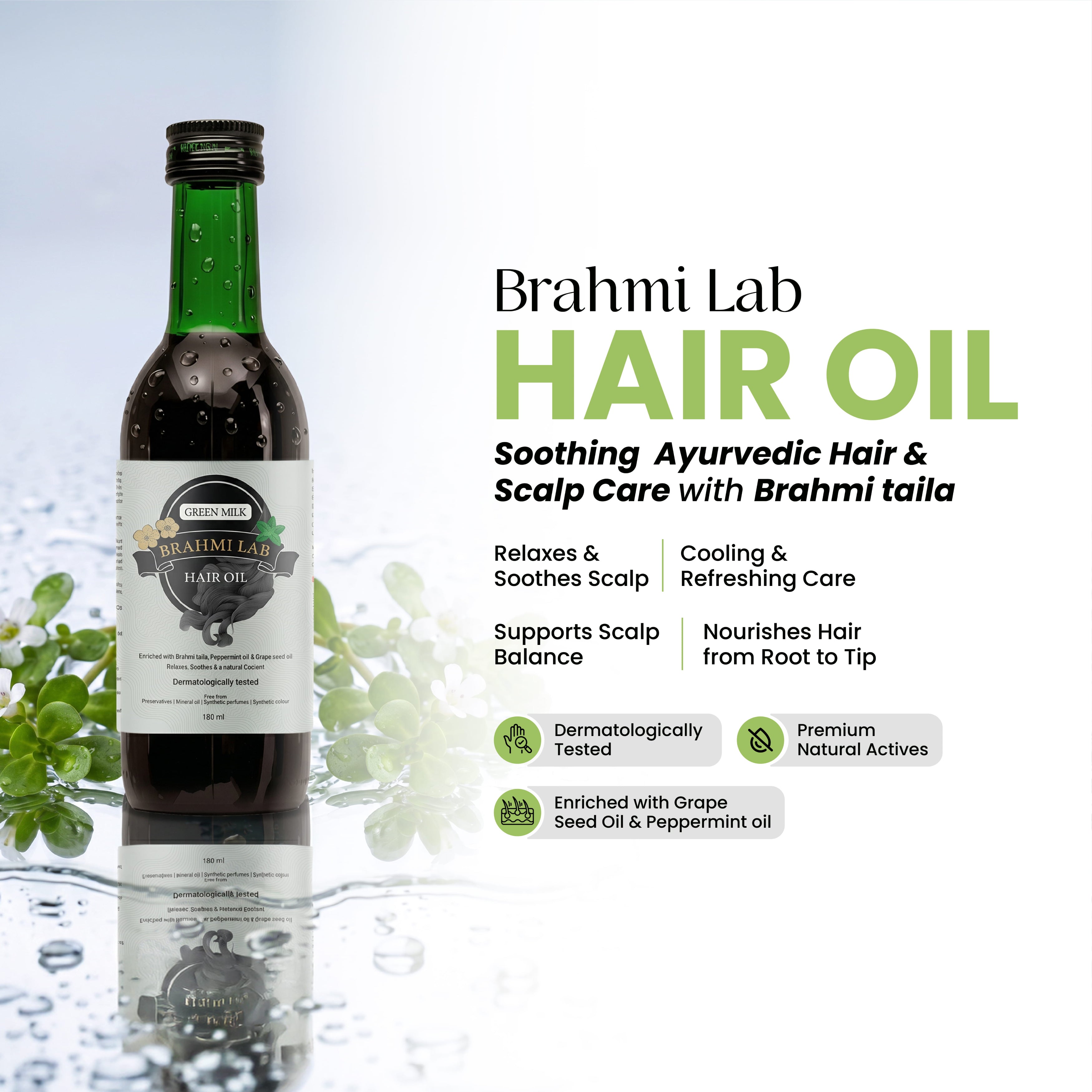 Brahmi Lab Hair Oil | Ayurvedic Hair Oil for Scalp Wellness & Hair Care (180 ml)