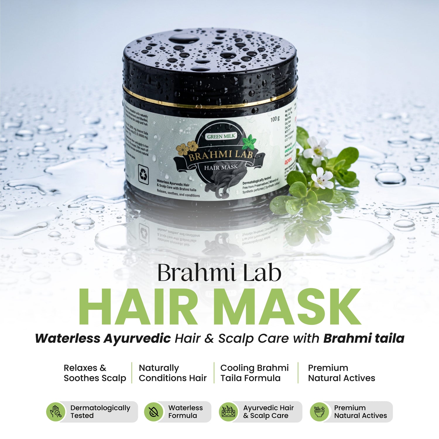Brahmi Lab Hair Mask | Ayurvedic Hair Mask for Scalp Wellness & Deep Hair Conditioning (100 g)