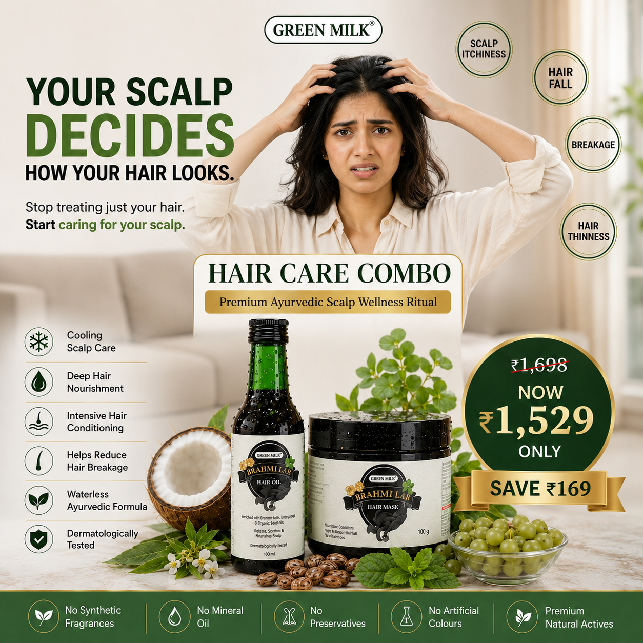 Brahmi Lab Hair Care Combo | Waterless Ayurvedic Hair Mask & Hair Oil for Scalp Wellness, Deep Hair Nourishment & Healthy-Looking Hair