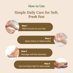 Instructions for simple daily foot care with steps shown on a beige background