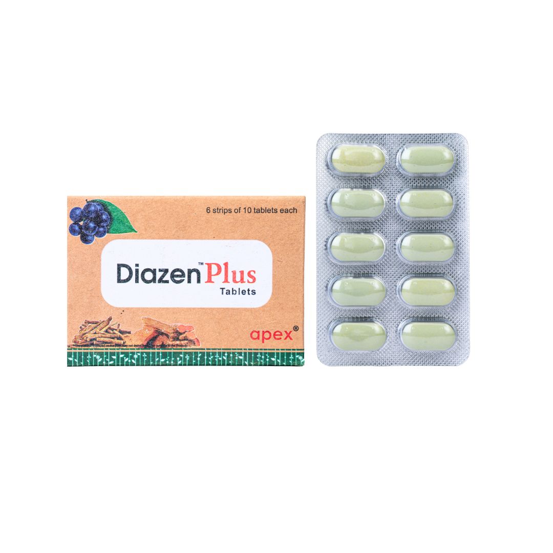 Diazen Plus tablets packaging with blister pack on a white background