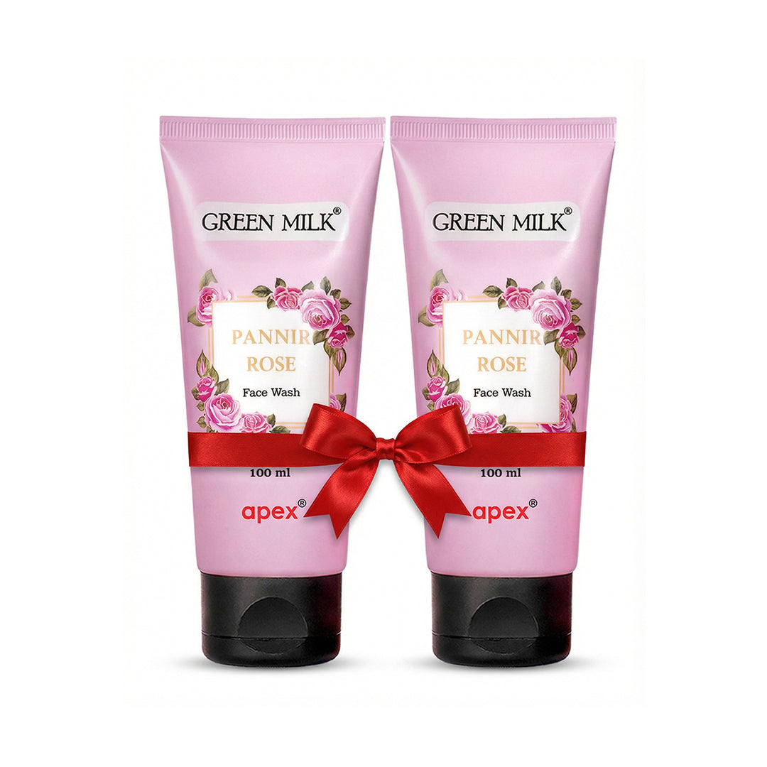 Two pack of Green Milk Rose Face Wash with a red bow on a white background