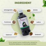 Femigard syrup bottle with ingredients labeled on a light green background