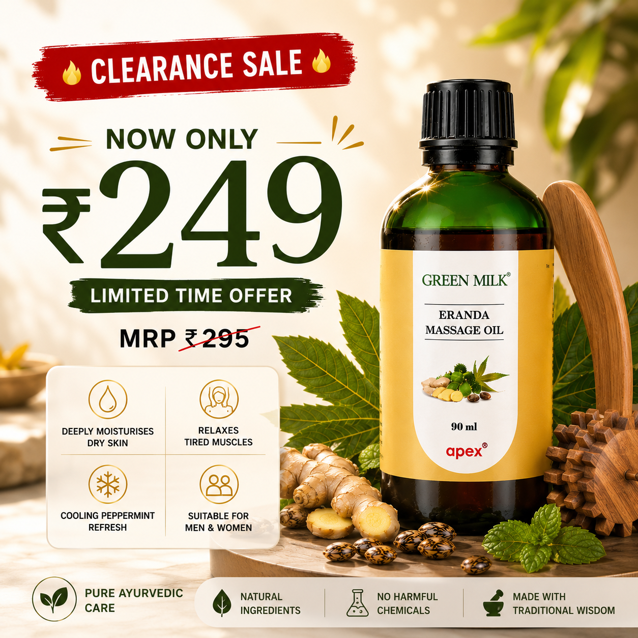 Green Milk Eranda Massage Oil – Ayurvedic Body Massage Oil for Deep Moisturisation & Relaxation