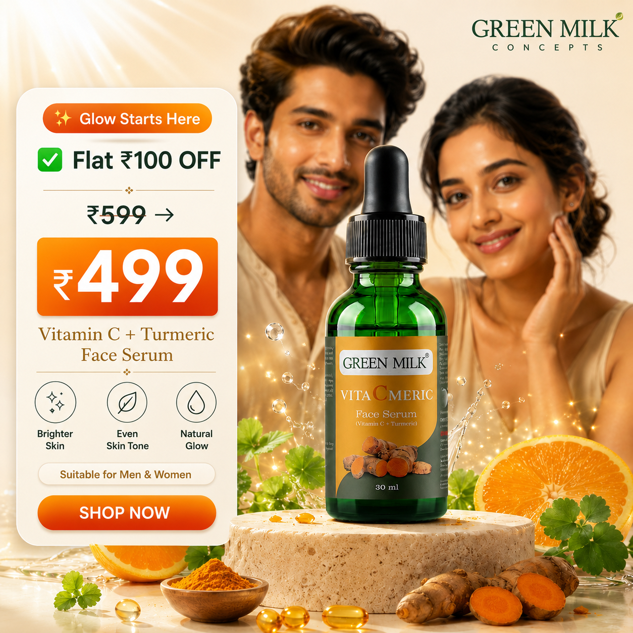 VitaCmeric Face Serum (30ml) | Vitamin C Serum & Turmeric face Serum for Pigmentation, Bright & Glowing Skin.
