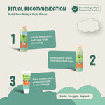 Baby care product set with 'Gentle Baby Wash', 'Moisturizing Lotion', and 'Baby Cream' on a light background.