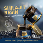 Green Milk Shilajit Resin jar with resin flowing, on a dark background