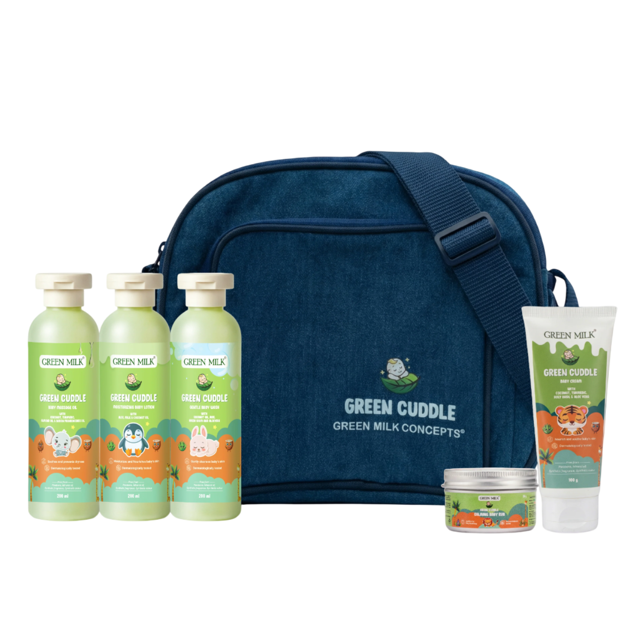 Green-Cuddle-Baby-Care-Bundle-product-with-bag-image