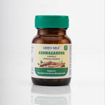 Bottle of Green Milk Ashwagandha capsules on a white background