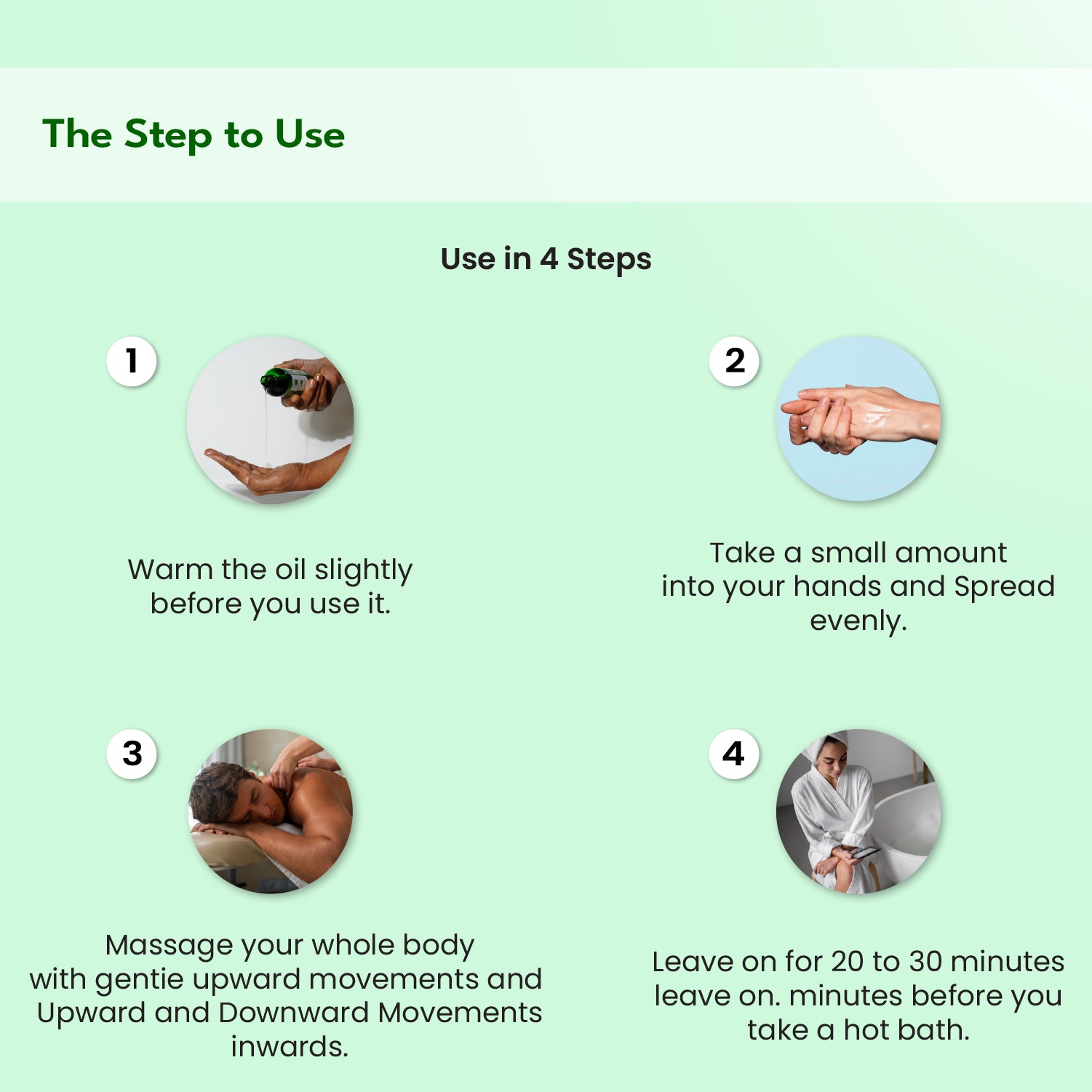 Instructions for using a product with step-by-step illustrations on a light green background.