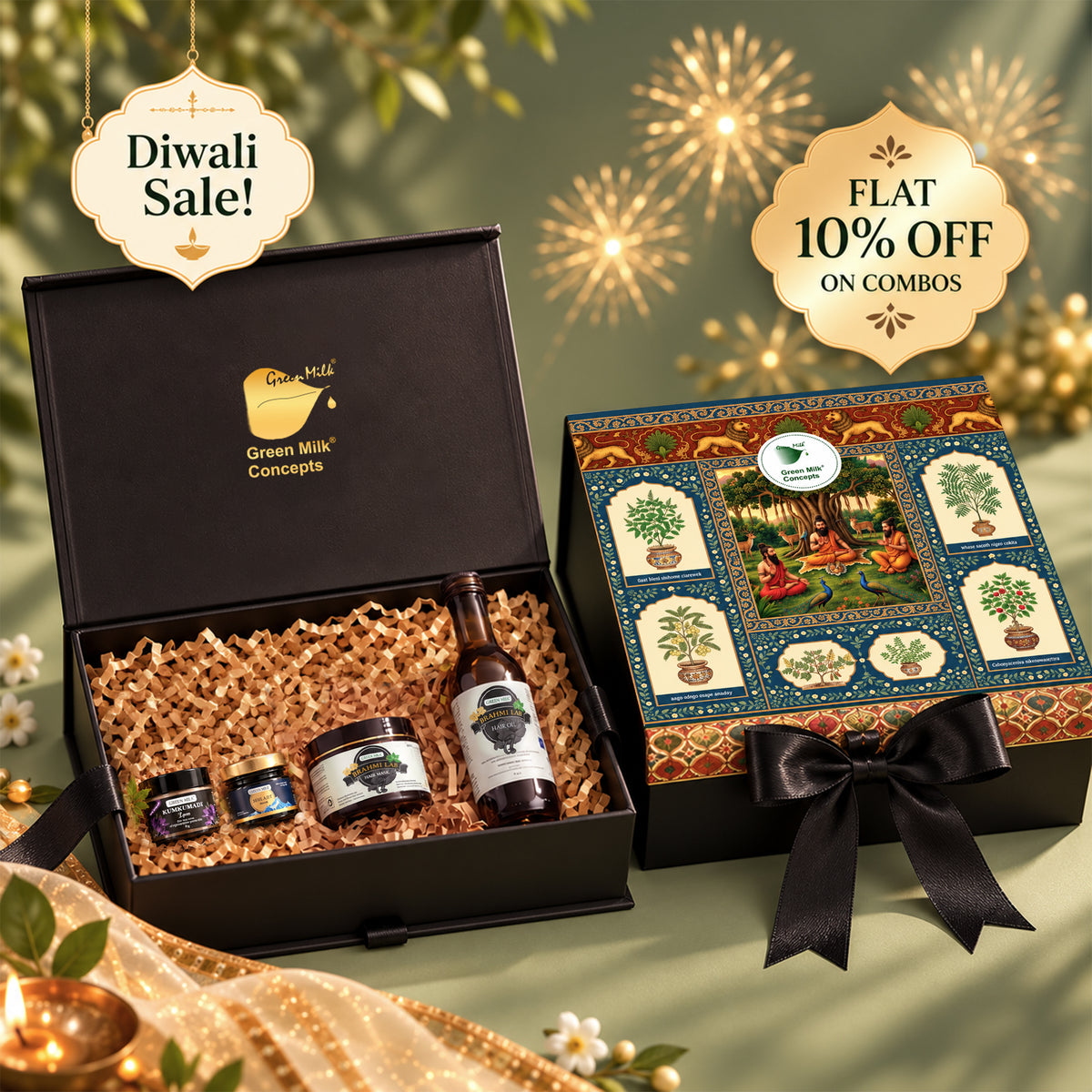 Premium Ayurvedic Gift Hamper | Brahmi Lab Hair Oil 180ml + Brahmi Hair Mask 100g + Shilajit Resin + Kumkumadi Lepam 15g