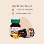 Green Milk Haridra supplement bottle with pills on a beige background