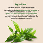 Herbal extract with text about Kalmegh for immunity and liver support on a beige background