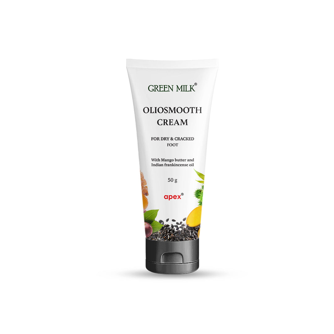 Tube of Green Milk Oliosmooth Cream on a white background