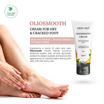 Oliosmooth cream for dry and cracked feet with a person applying the cream to their foot.