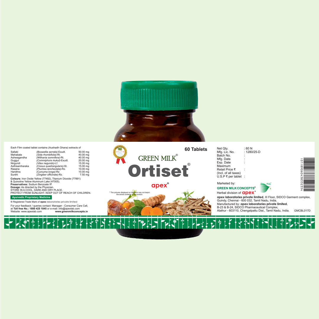 Bottle of Green Milk Ortiset apex with a green cap on a light green background