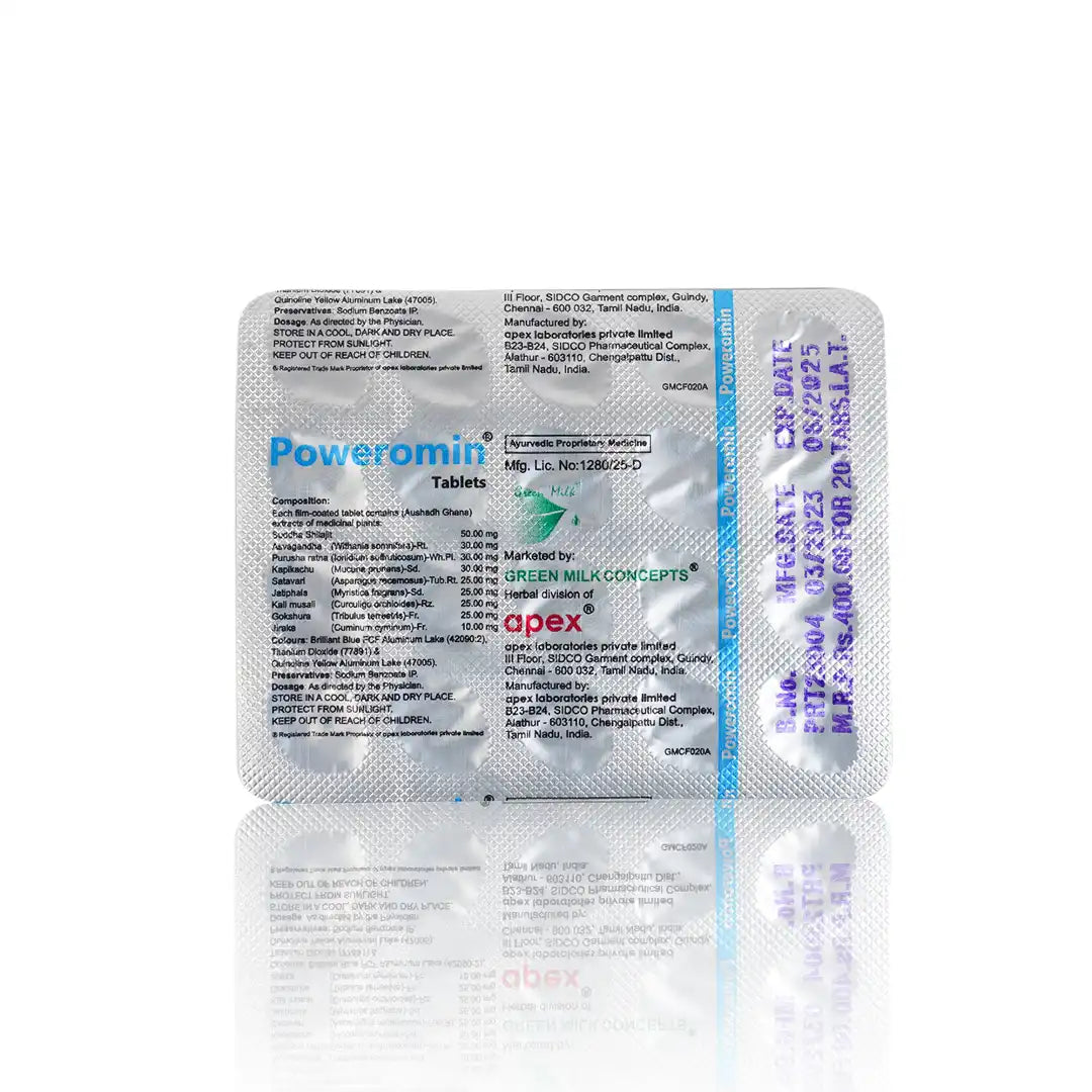 Poweromin Tablets – Ayurvedic Men’s Vitality, Strength & Libido Support