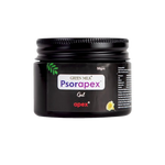 Black jar of Green Milk Psorapex Gel on a white background