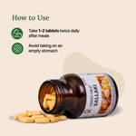 Bottle of Green Milk Sallaki with pills spilling out, labeled 'How to Use' on a beige background.