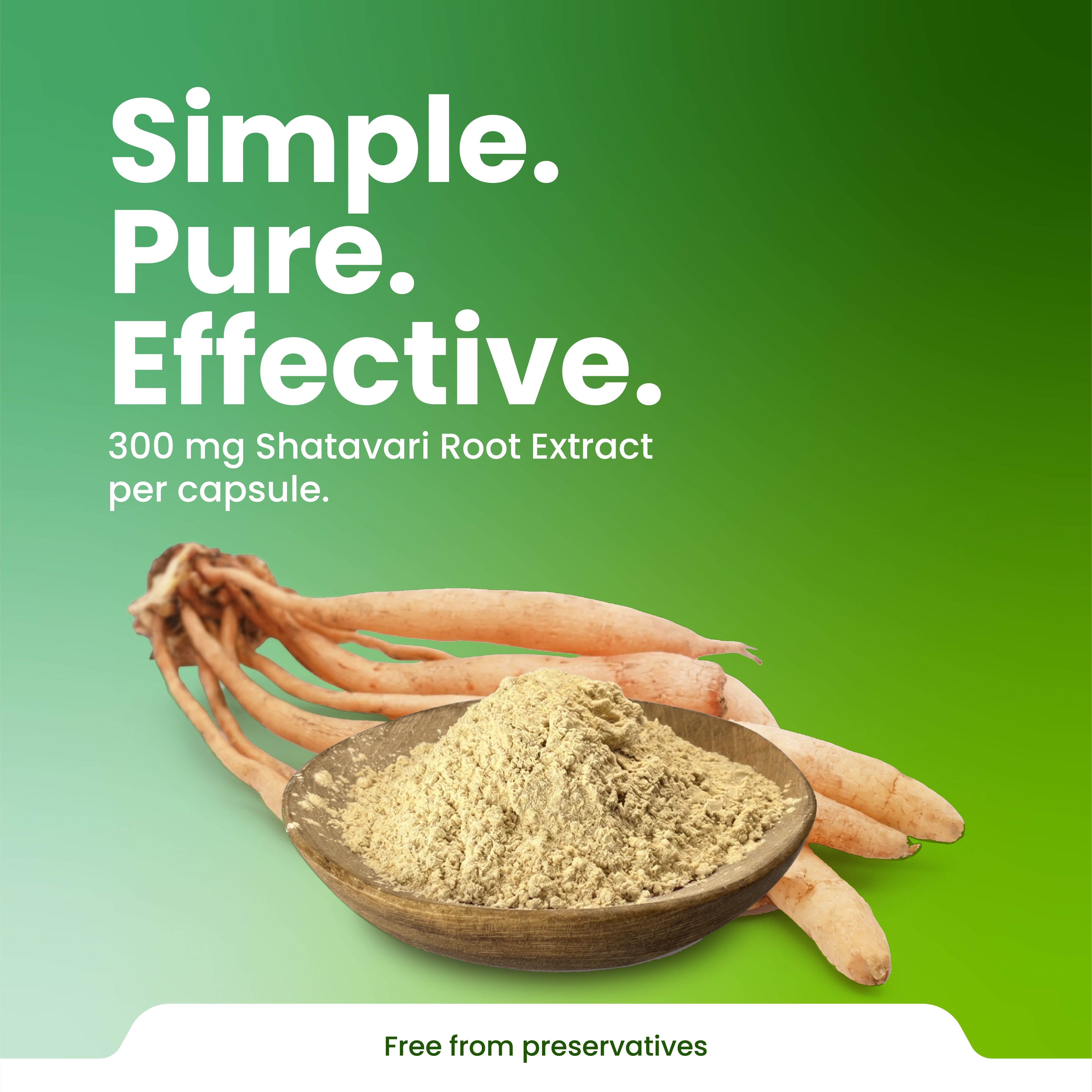 Shatavari root extract with text on a green background
