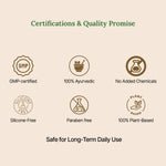 Certifications and quality promise icons on a beige background