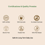 Certifications and quality promise icons on a beige background