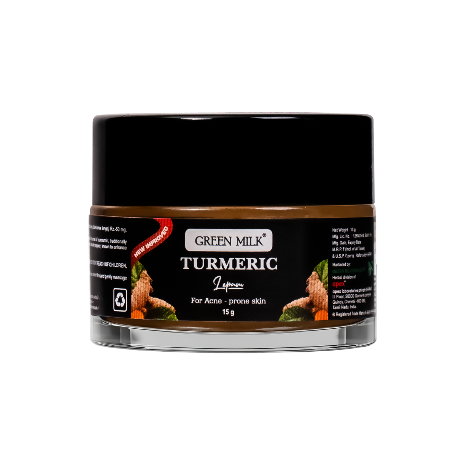 Green Milk Turmeric Lepidum jar on a white background